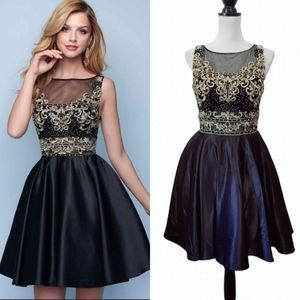 Splash by Landa Sheer Beaded Top Satin Fit and Flare Dress